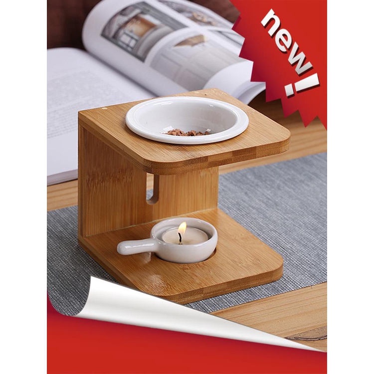 Giá đỡ bát xông tinh dầu bằng gỗ có chân đựng nến bằng sứ tiện dụng