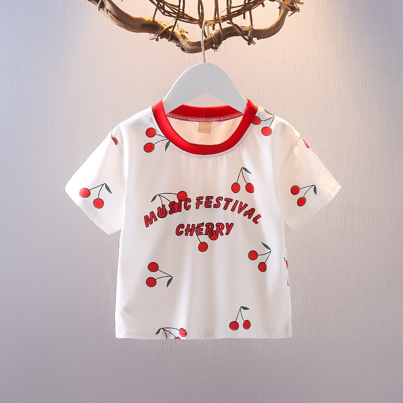 Đầm Cotton In Họa Tiết Cherry Dễ Thương Thời Trang Cho Bé Gái