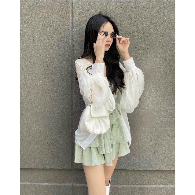 Set Đầm Cúp Xanh Mint + Áo khoác trắng