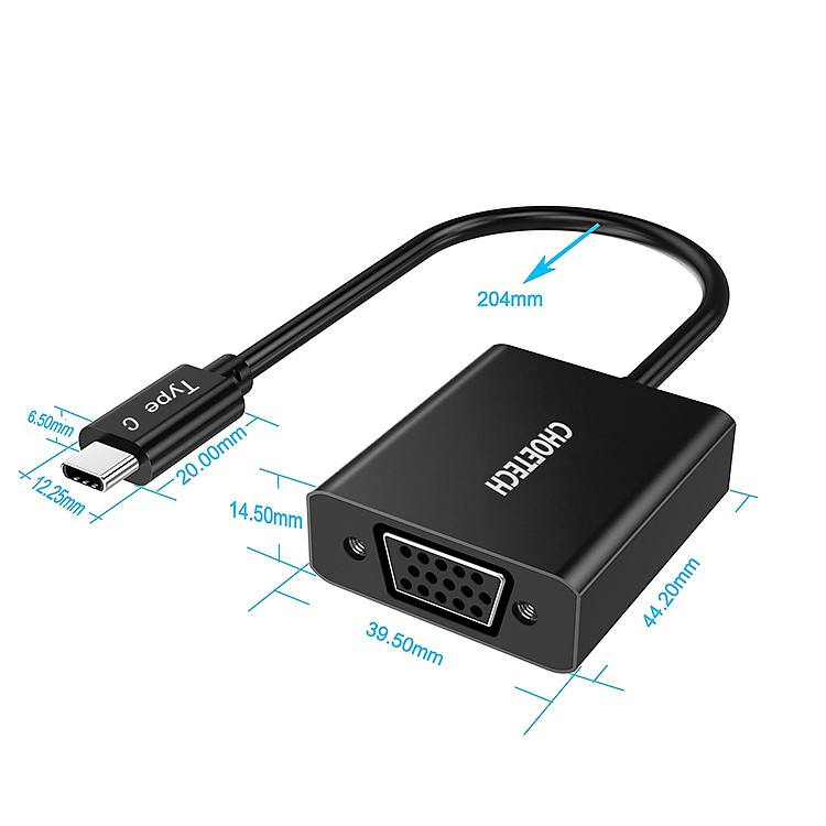 Hub Adapter Chuyển Đổi Cổng USB Type C To VGA CHOETECH HUB-V01 1080P 60Hz - Hàng Chính Hãng