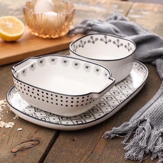 Set 3 món bát đĩa chất liệu gốm sứ chịu nhiệt nội địa