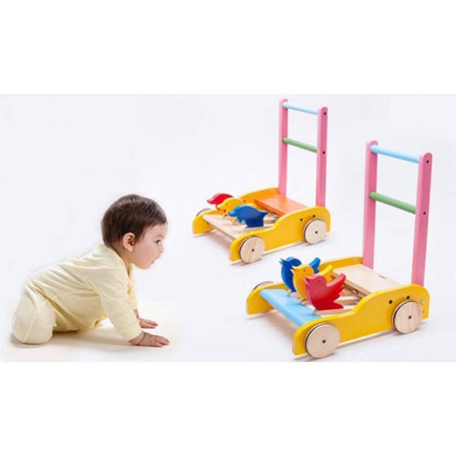Xe Đẩy Tập Đi Bằng Gỗ 3 Con Gà Cao Cấp Cho Bé