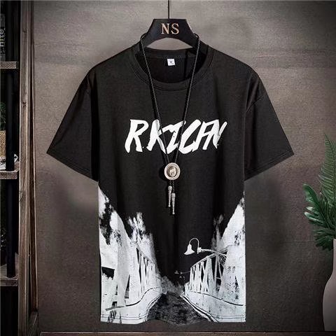 Áo Thun Tay Ngắn Cổ Tròn Dáng Rộng In Họa Tiết Phong Cách Hàn Quốc Thời Trang Mùa Hè Cho Nam size M-5XL