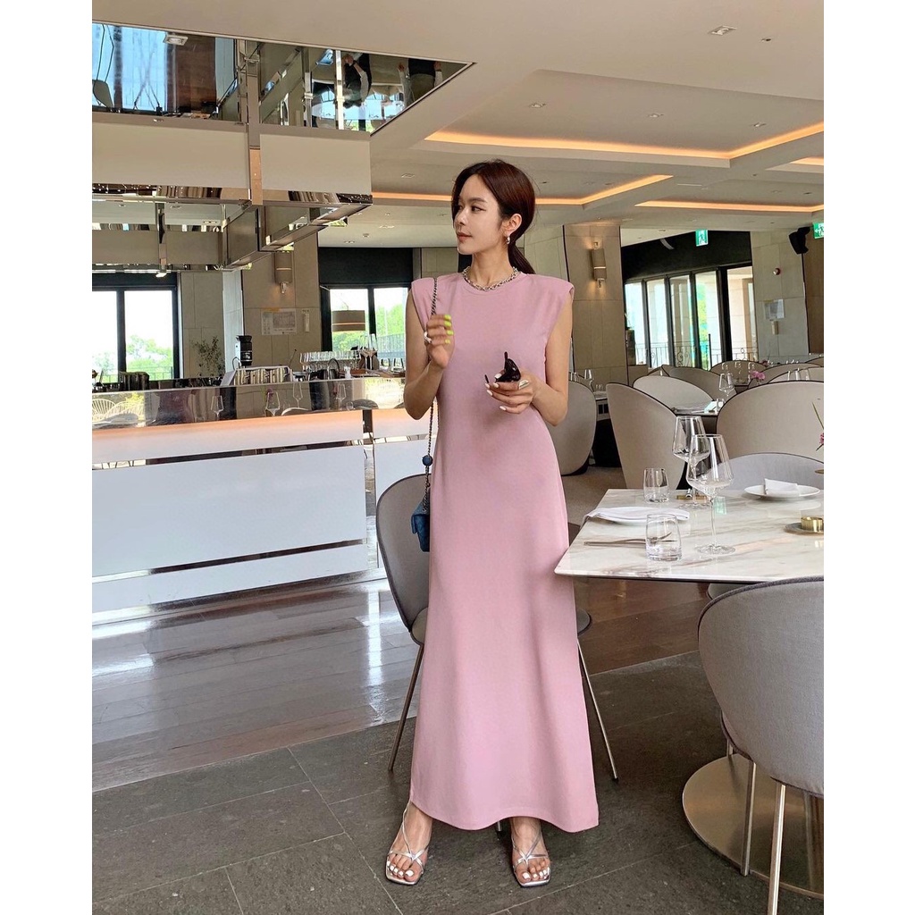 SUXI Đầm maxi sát nách bằng cotton đơn giản thanh lịch cho nữ