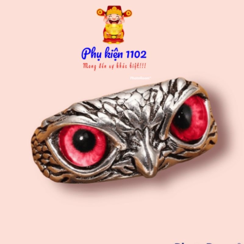 Nhẫn nam hình con cú mèo cá tính, titan không gỉ Eagle Ring Mắt Cú Mèo, Freesize, màu bạc thời trang năm 2022