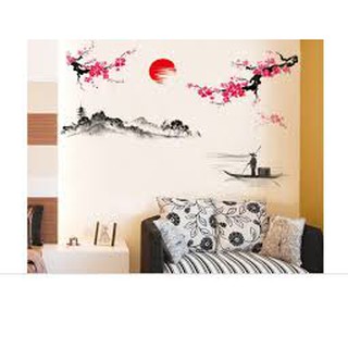 Decal dán tường ông lão lái đò