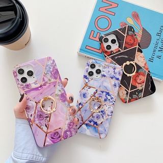Case samsung galaxy note 20 ultra note 10 plus note 9 note 8 s20 ultra s20 plus s10 plus s10e s9 plus s8 plus a21s m21 m30s a51 a71 5g a41 a70 a50 a50s a40 a30s electroplate marble rose flower ring stand case cover