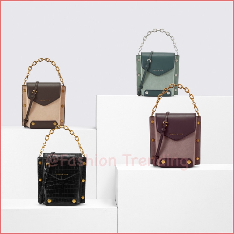 Charles and Keith 2020 Mùa xuân mới CK2-11190001-1 Túi đeo vai nhỏ bằng kim loại Mini Túi nữ