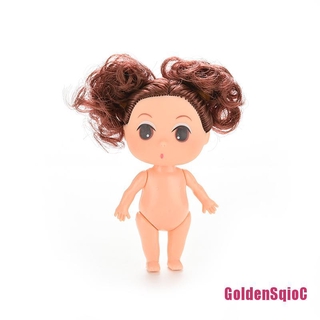 Golden❀9cm Mini Naked Doll with Double Buns for ddung Girl Dolls Princess Cake Mold