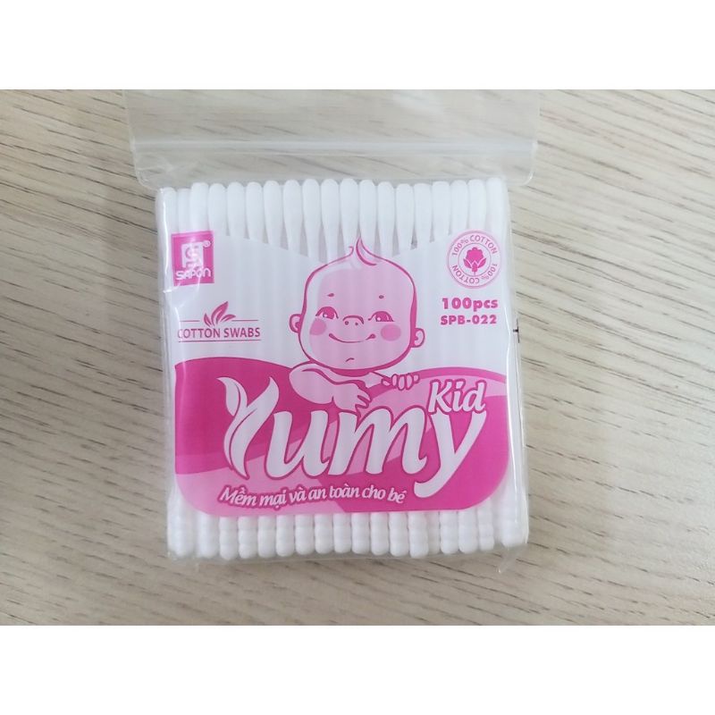 Tăm bông ngoáy tai Yumy  nhãn hiệu tăm bông đạt chuẩn Thụy sỹ Gói 100 que