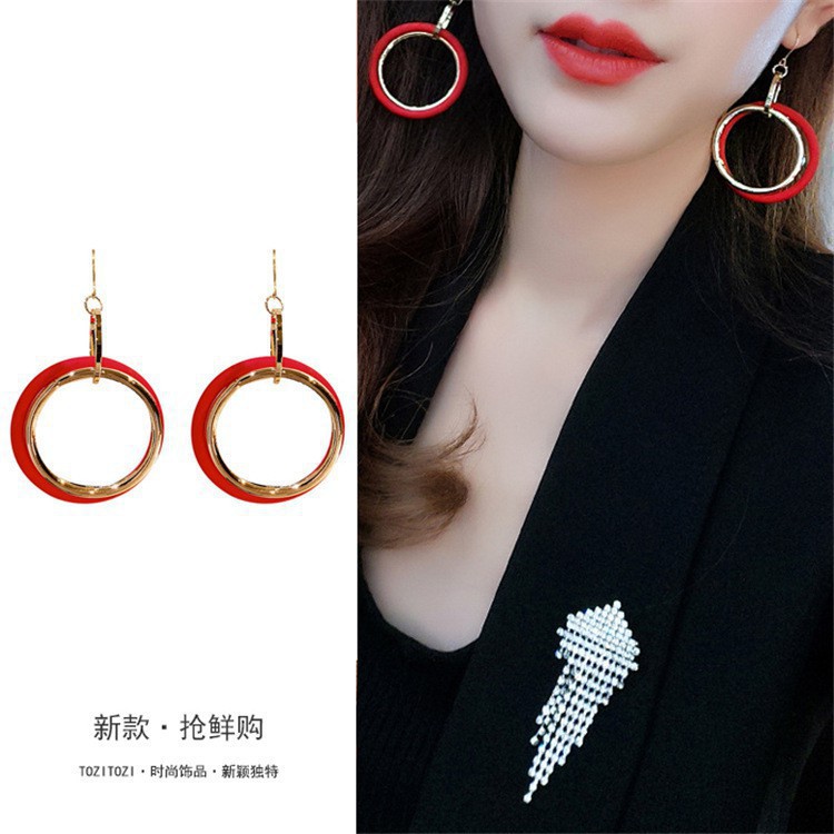 Bông tai hình tròn phong cách Hàn Quốc cá tính kiểu dáng hợp thời trang