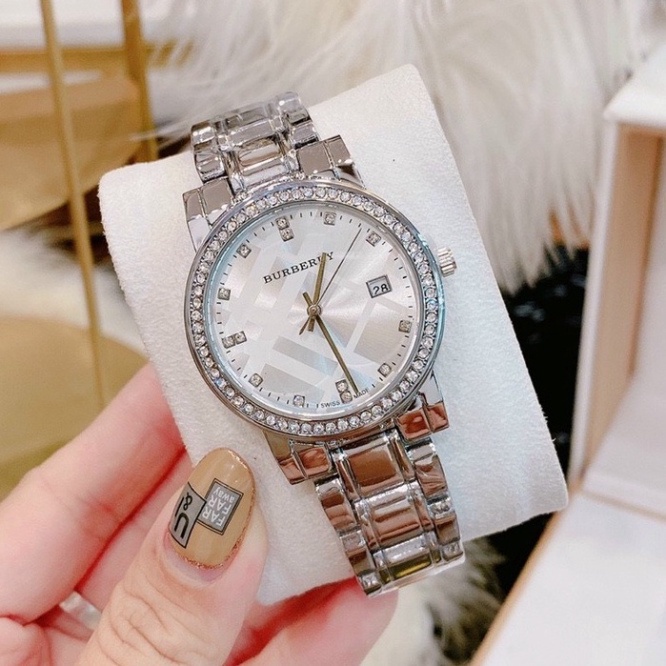 Đồng Hồ Thời Trang Nữ Đeo Tay Burberry - Đồng Hồ Nữ Cao Cấp dây thép không gỉ viền kim loạ chống nước hàng đẹp