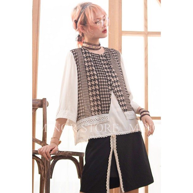 ÁO KIỂU PHỐI HỌA TIẾT NÂU [MINOR COSY]