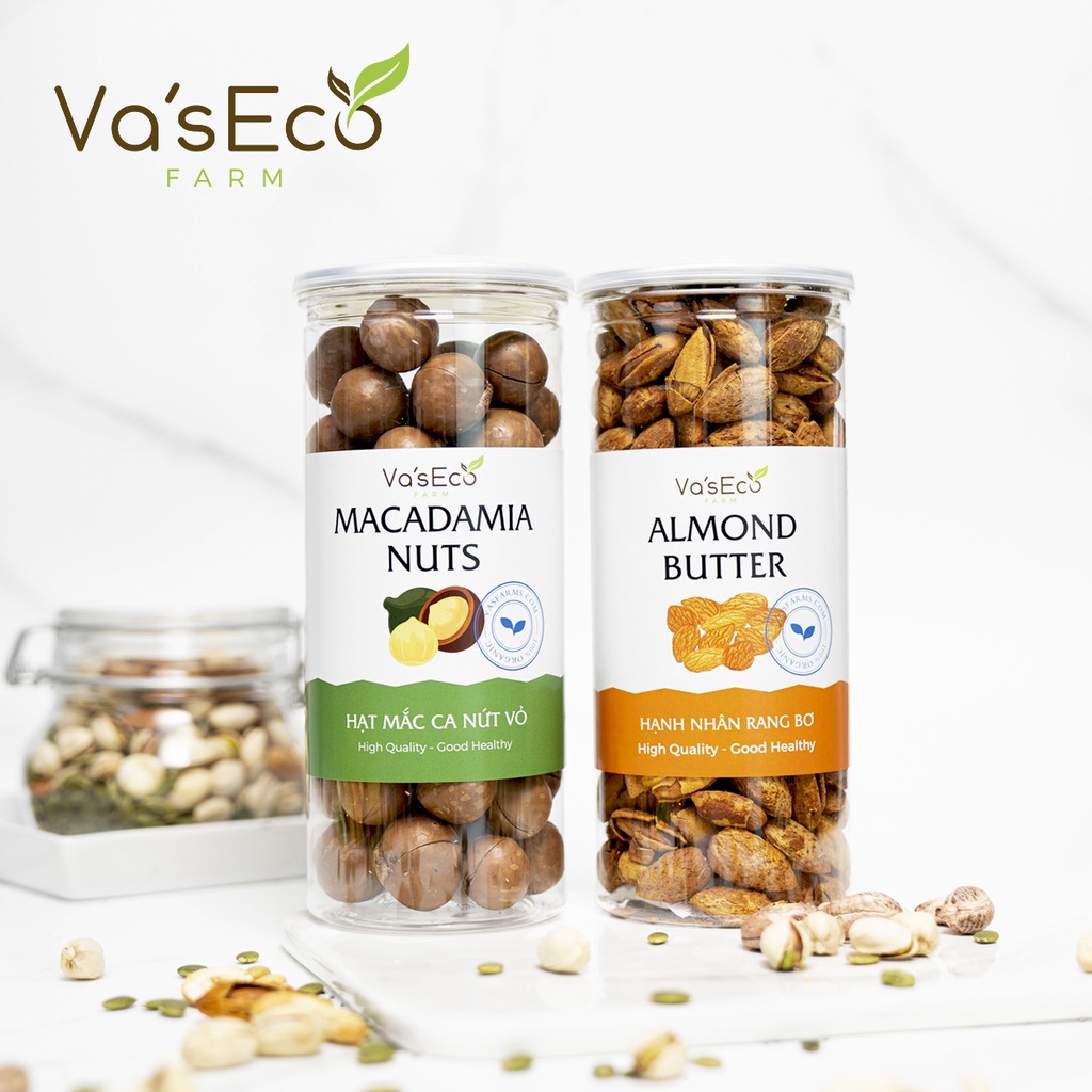 Combo 500g mắc ca + 500g hạnh nhân rang bơ Va'sEco Farm