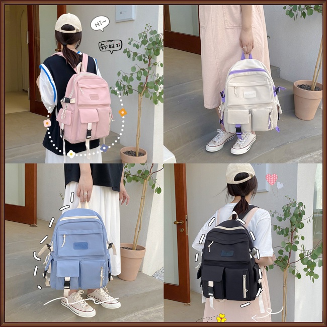 Ba Lô Đi Học / Du Lịch Vải Canvas Siêu Nhẹ Kích Cỡ Lớn Đơn Giản Xinh Xắn