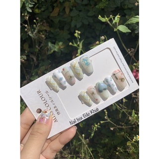 nail box -móng up thiết kế- hoạ tiết sọc beo và charm gấu đáng yêu kèm keo và dũa