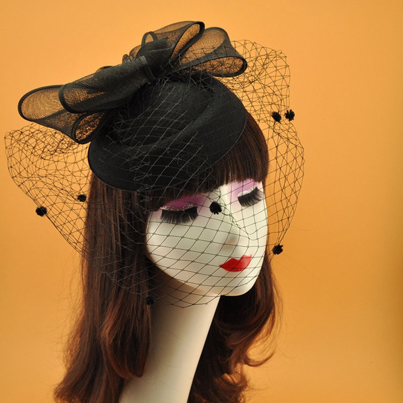 Flgo Kẹp Tóc Hình Nơ Lưới Phong Cách Retro Mới Lạ Kèm Mạng Che Mặt Dành Cho Lễ Hội Cài Tóc