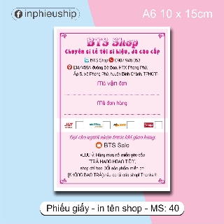 Phiếu ship hàng có keo BTS Shop
