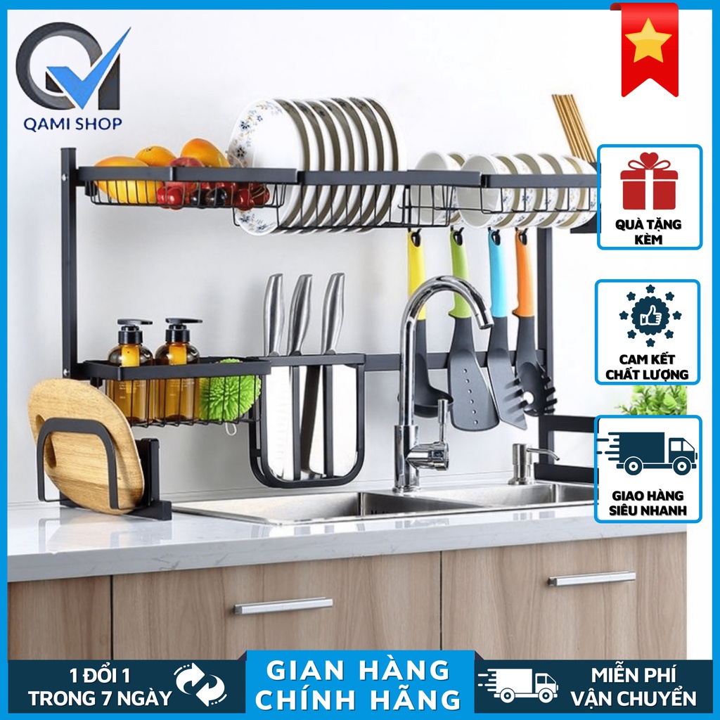 Kệ Chén Bát Nhà Bếp Đa Năng QAMI Để Trên Bồn Rửa Bát Thiết Kế Thông Minh Chất Liệu Thép Carbon Không Han Gỉ Q03