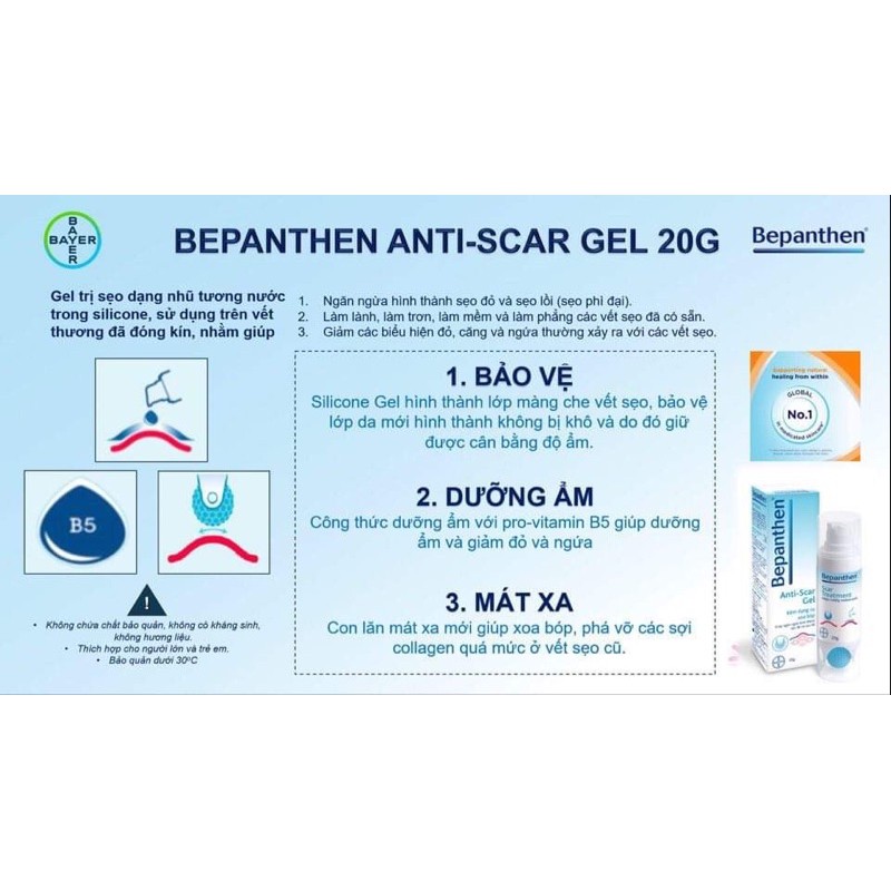 Hàng Đức Gel hỗ trợ trị sẹo Bepanthen anti-scar gel 20g