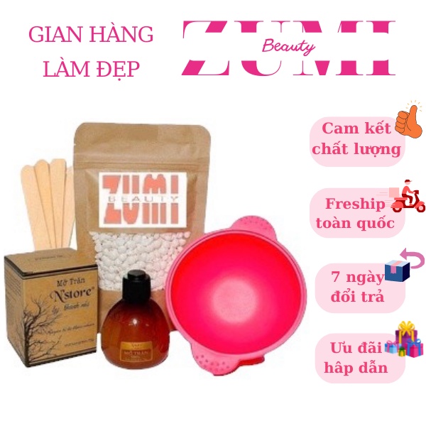 Combo Wax Lông 100gr Sáp Nóng Cao Cấp , Mỡ Trăn , Chén Silicol Tặng Kèm Que Wax - CBTL2