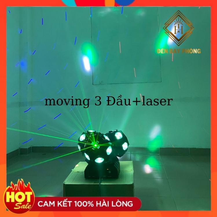 Đèn Laser Moving 3 Đầu Độc Lập 18 Mắt Led Có Laser Cảm Biến Âm Thanh Thích Hợp Cho Phòng Bay, Karaoke, Bar, Vũ Trường