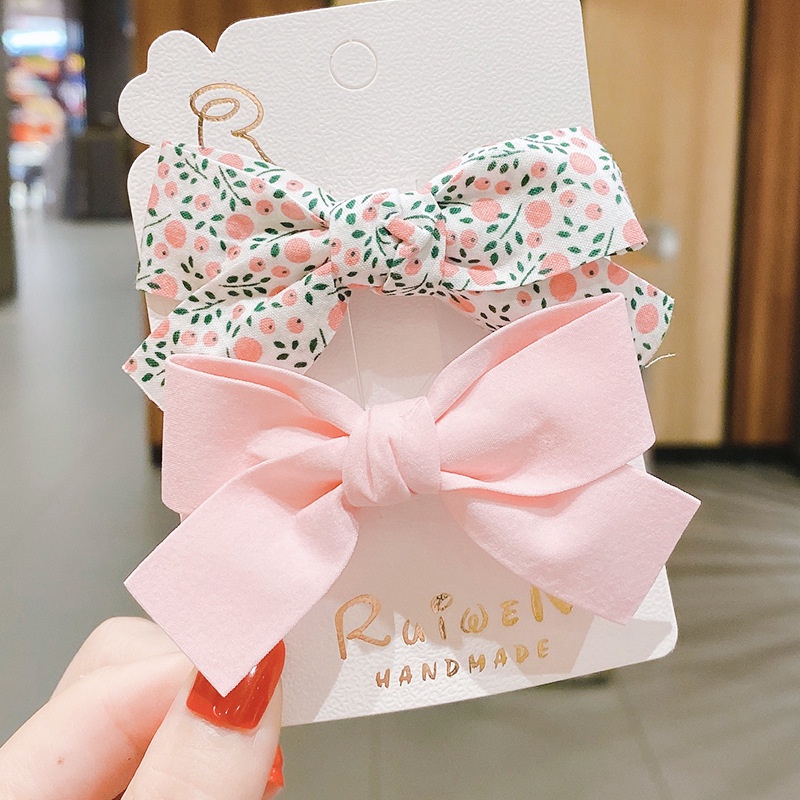 Set 2 Kẹp Tóc Nơ Màu Trơn Hàn Quốc Hàng Mới Dành Cho Bé Gái