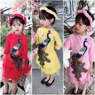 ÁO DÀI TRẺ EM _ ÁO DÀI CÁCH TÂN THÊU CÔNG NỔI BẬT DÀNH CHO BÉ GÁI+ VẤN+ VÁY VOAN (ẢNH THẬT 100%)