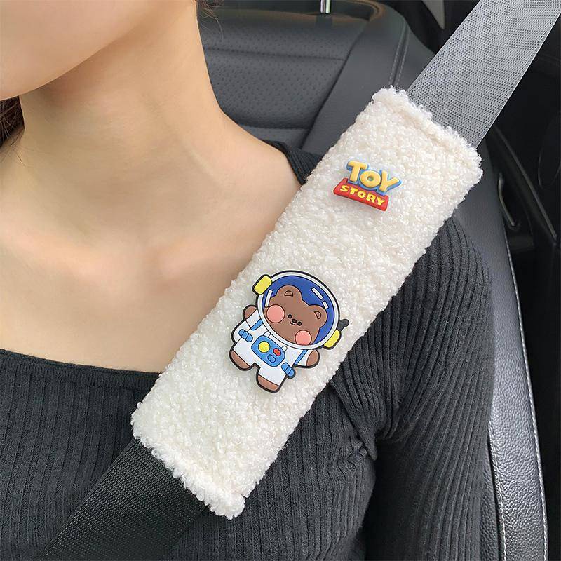 Safety Belt Shoulder Pad Lambswool Cute Car Car Interior Set Cartoon Car Safety Belt Protective Case for Women VWXk