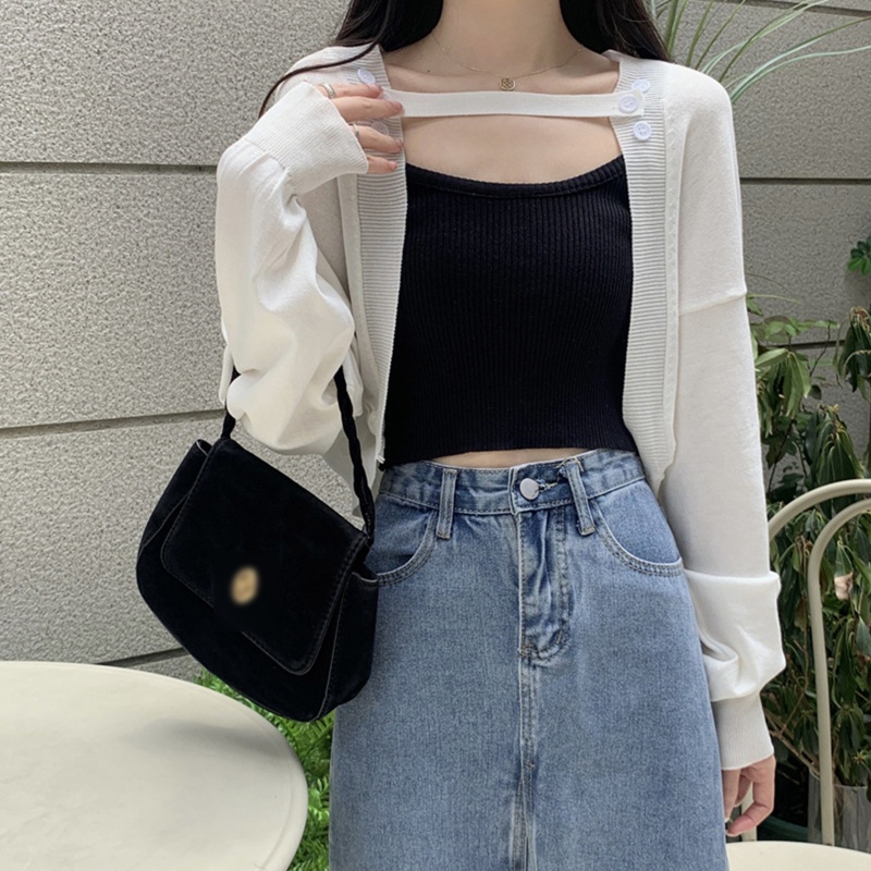 Áo Khoác Cardigan Dệt Kim Tay Dài Chống Nắng Cài Nút Phía Trước Thời Trang Mùa Hè Cho Nữ