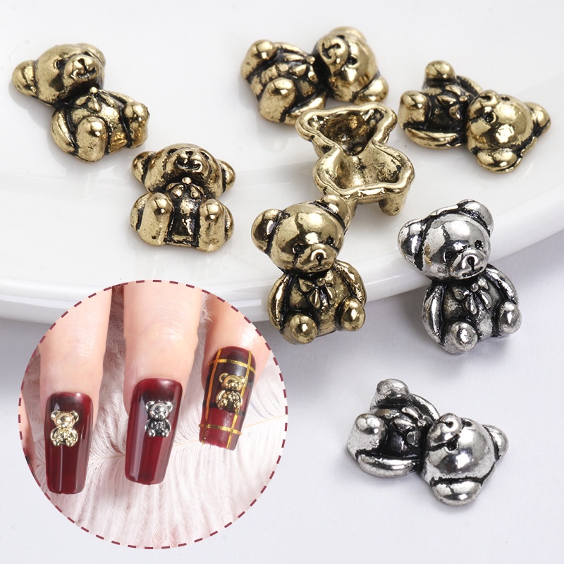 Phụ Kiện Trang Trí Móng Tay Nghệ Thuật Bằng Hợp Kim Hình Gấu Dễ Thương Phong Cách Retro Nhật Bản