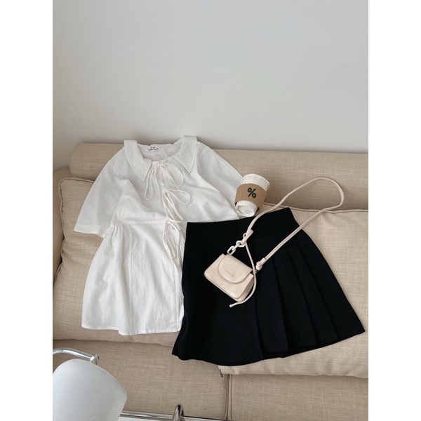 Áo babydoll trắng buộc dây 2 màu