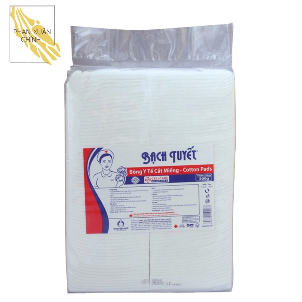 Bông cắt miếng sẵn Bạch Tuyết ( 7x7cm ) Gói 0.5kg – Bông dùng trong spa, phun xăm, vệ sinh cá nhân
