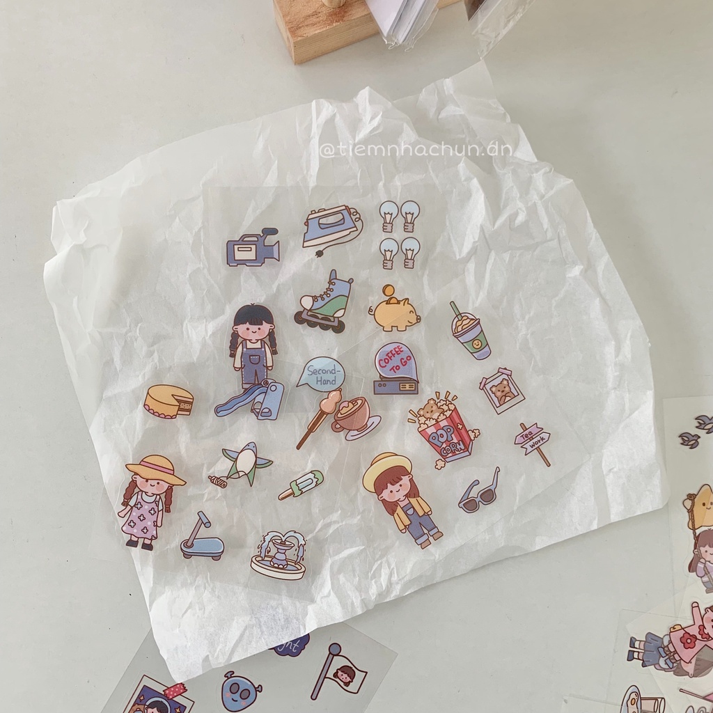 SET 10 TẤM STICKER WASHI &amp; PVC DỄ THƯƠNG GIRL CUTE (ảnh thật) - Tiệm nhà Chun