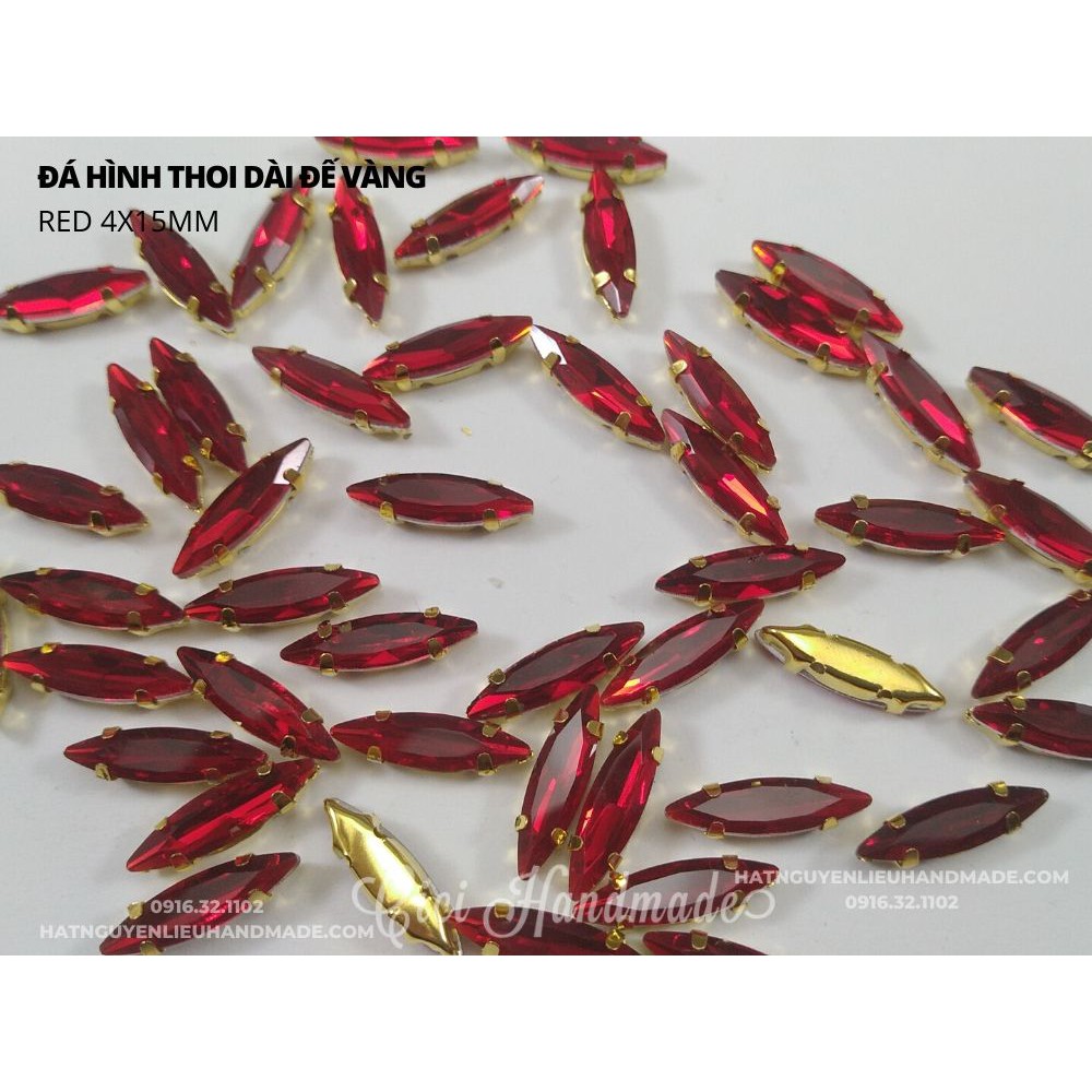 Set 10 hạt đá hình thoi dài đế vàng 4x15mm Cici Handmade chuyên hạt đá hạt pha lê hạt cườm hạt trang sức tự làm