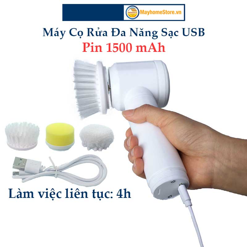 Máy Cọ Rửa Điện Đa Năng Sạc USB, bàn chải Vệ Sinh Bếp, Bồn Rửa Mặt, Đánh Giày, đánh bóng Magic Brush với 3 đầu thay thế