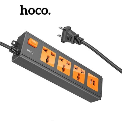 Ổ cắm điện Hoco DC31 đa năng chống cháy nổ tích hợp 3 cổng AC và 2 cổng sạc USB chân cắm US dây dài 1.5M