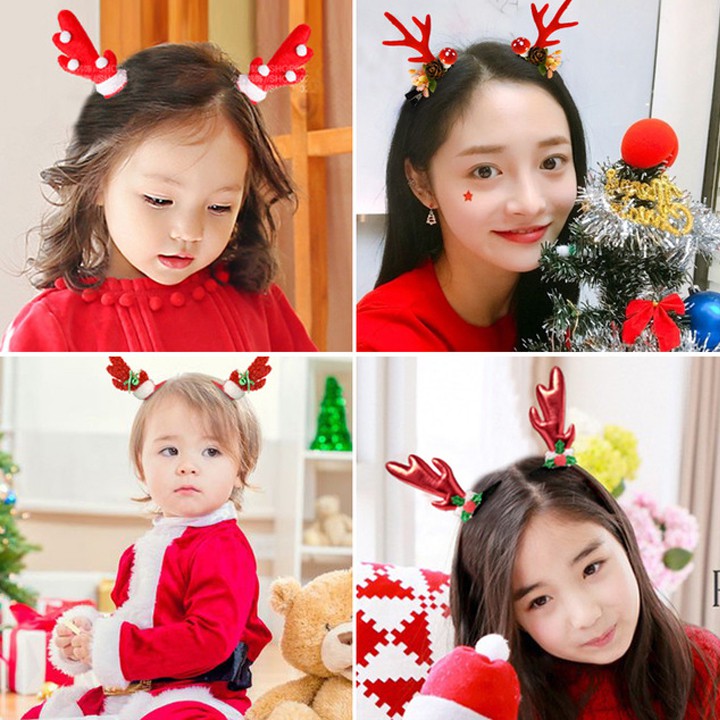 Set 2 kẹp tóc Noel sừng tuần lộc phối họa tiết Giáng sinh đáng yêu cho cả nhà thỏa sức selfie Baby-S (2pcs) – SP124