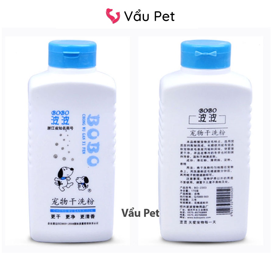Sữa tắm khô cho chó, mèo, thỏ BOBO 170g - Bột tắm khô cho chó mèo Vẩu Pet Shop