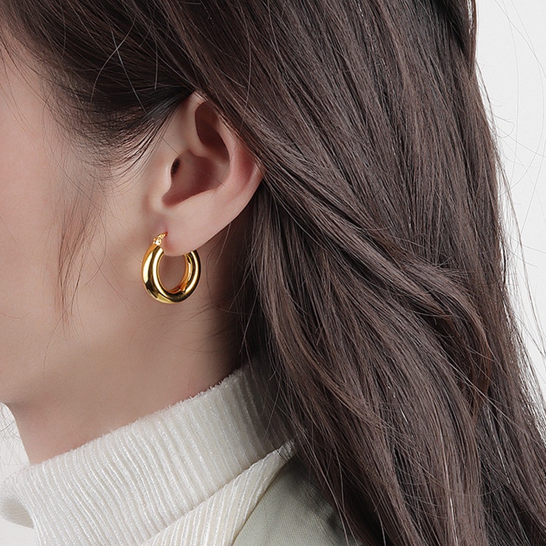 Bông Tai Mạ Vàng 18K Hình Oval Cỡ Lớn Phong Cách Cổ Điển Thời Trang Cho Nữ