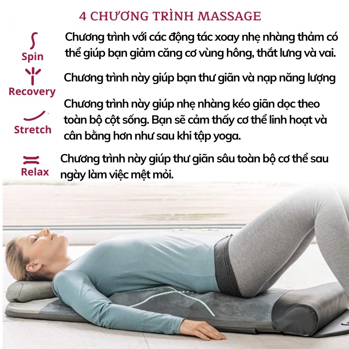 Thảm massage yoga Beurer MG280 giúp thư giãn đẩy lùi căng cơ. Đệm massage có 7 luồng khí giúp bạn massage toàn thân.