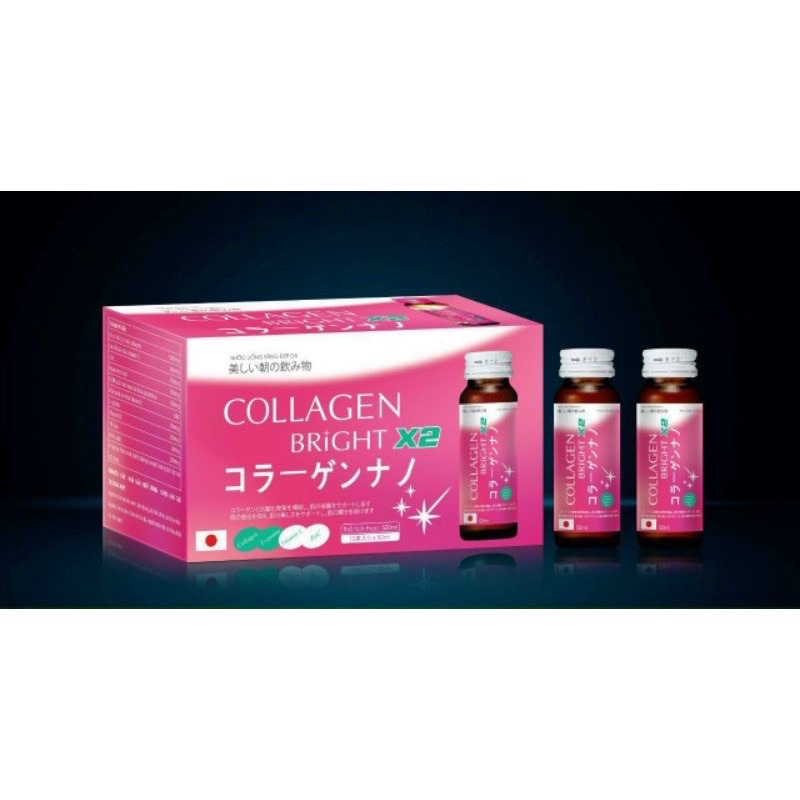 Nước Collagen trắng da Bright  X2 Nhật Bản chống lão hoá, đẹp  da (hộp 10 chai)