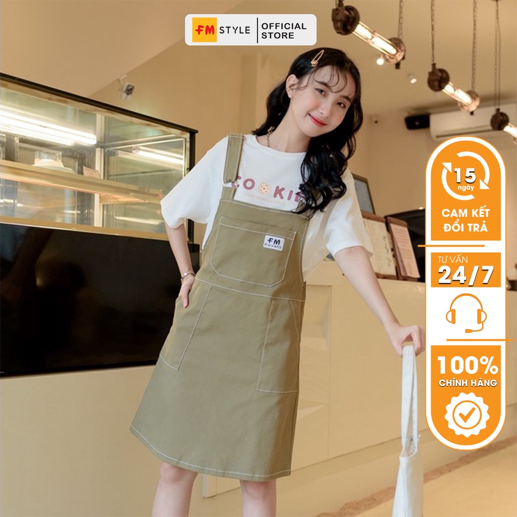 Váy yếm nữ FM Style chất kaki dáng ngắn suông basic phong cách dễ thương hàn quốc mang đi học đi chơi