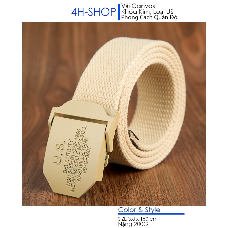 Thắt lưng nam vải bố Canvas khóa kim loại U.S, Size dây 3.5 x 115 cm, phong cach bền, đep, phượt, du lịch, nhiều kiểu ph