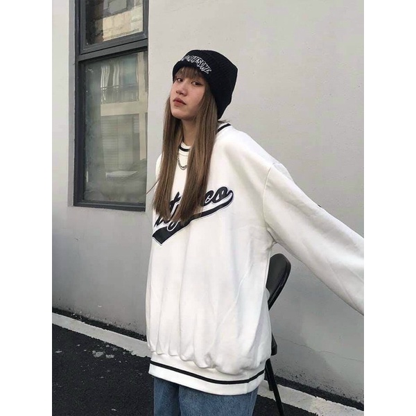 ÁO SWEATER NỈ CITY VIỀN CỔ UNISEX TRẮNG ĐEN - ÁO NỈ COTTON NAM NỮ ULZZANG THU ĐÔNG 2021 | WebRaoVat - webraovat.net.vn