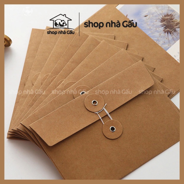 Phong bì bao thư giấy kraft số lượng 5 cái kích thước 17x11,5cm kiểu vintage hàng loại 1 - Shop Nhà Gấu