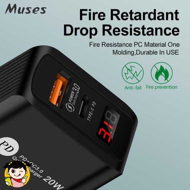 Cục Sạc Nhanh Điện Thoại Di Động PD 20W + QC 3.0 Cổng Kép Màn Hình Kỹ Thuật Số