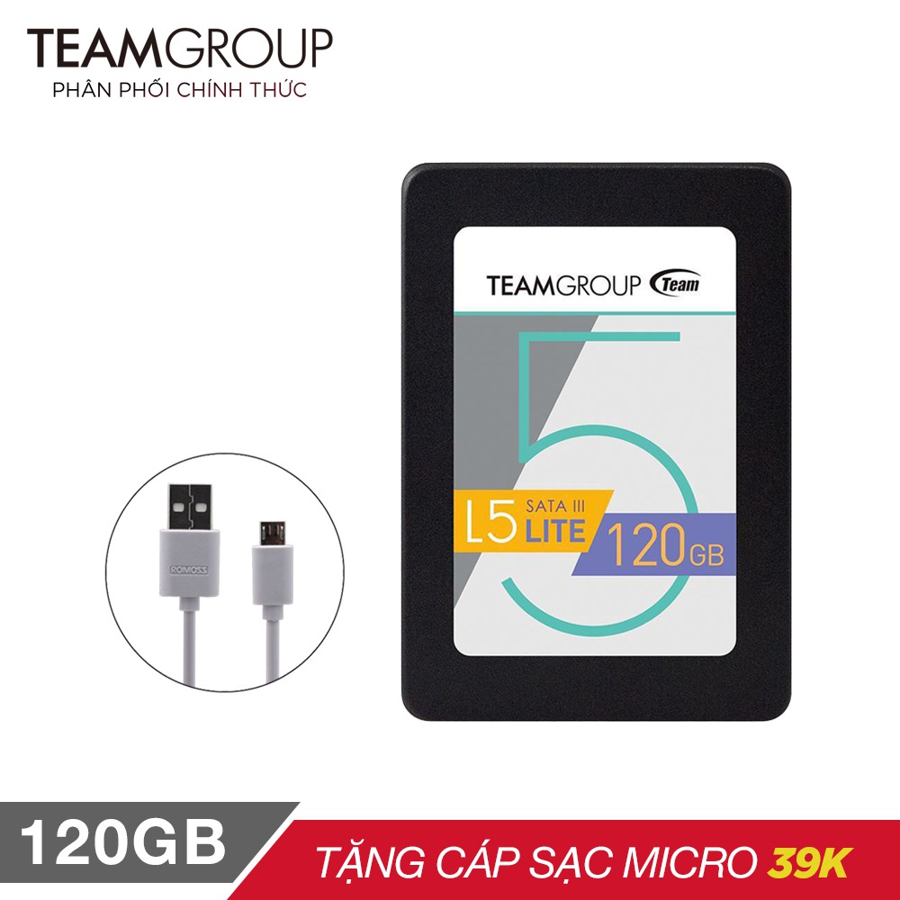 Ổ cứng SSD Team Group L5 LITE 120GB 2.5" Sata III 7mm tặng cáp sạc micro USB CB05