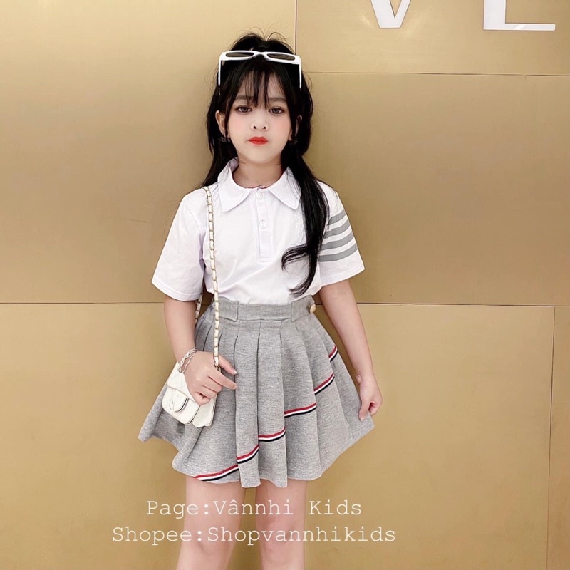 Set áo trắng cổ bẻ + cv xếp ly 2 màu bé gái
