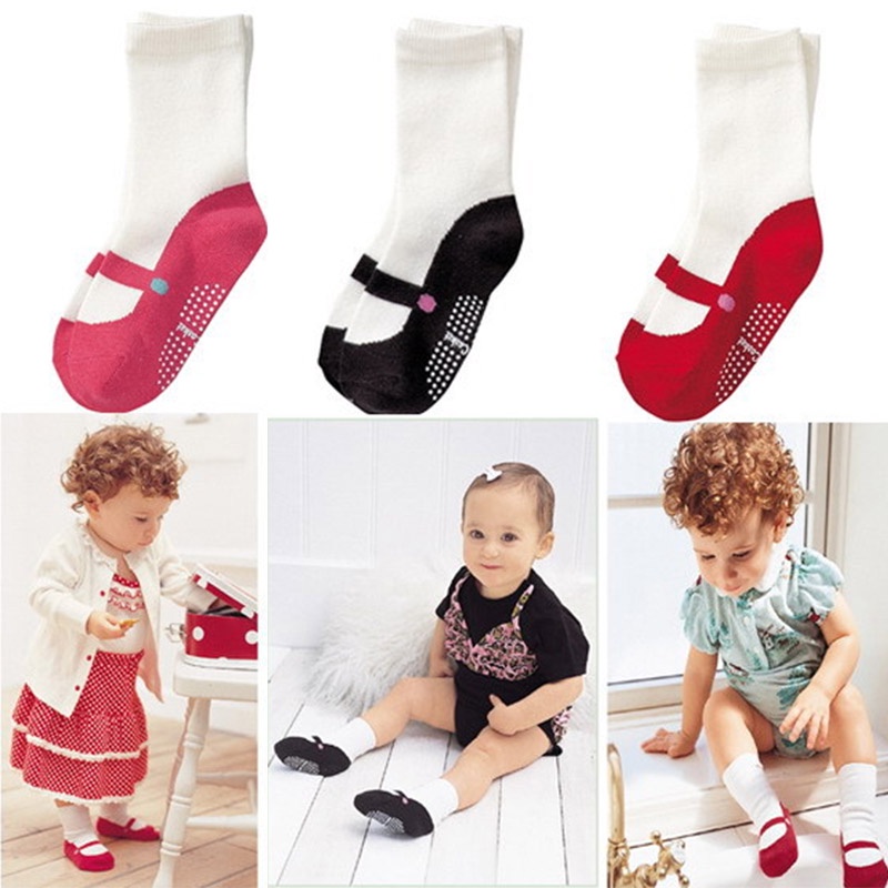 Vớ cotton mềm co giãn chống trượt dễ thương cho bé